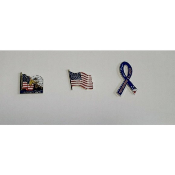 3 Patriotic Lapel/Hat Pins US Flag, Flag/Eagle United we Stand, 9/11 Ribbon - Picture 9 of 10